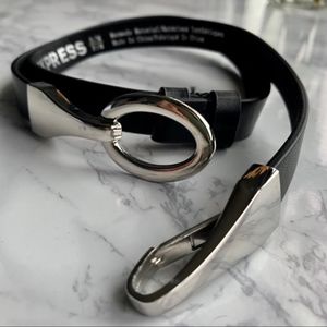 Express black adjustable belt silver buckle